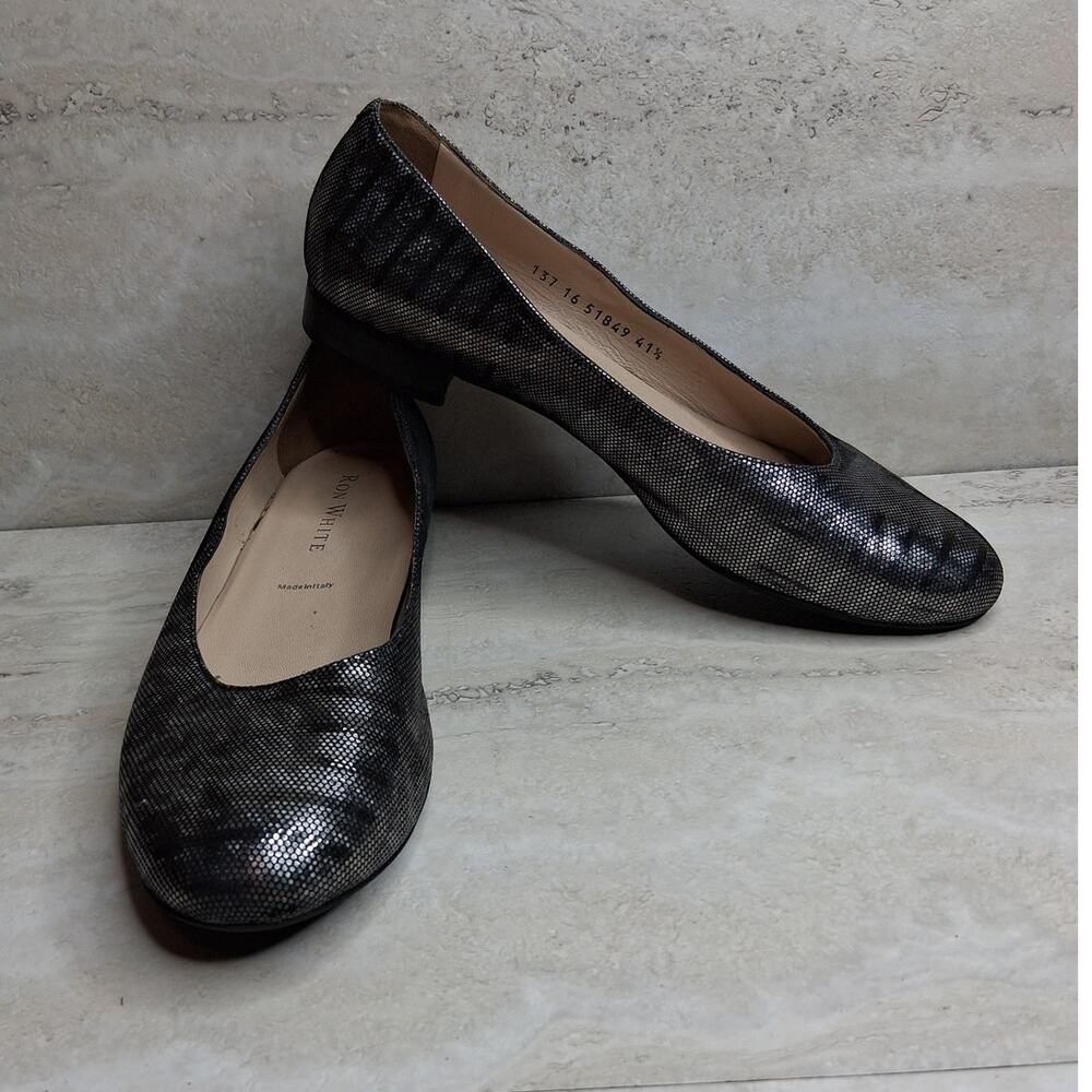 Ron White Slip-ons Handcrafted Italian Luxury Size 41.5 Low Heel Metallic